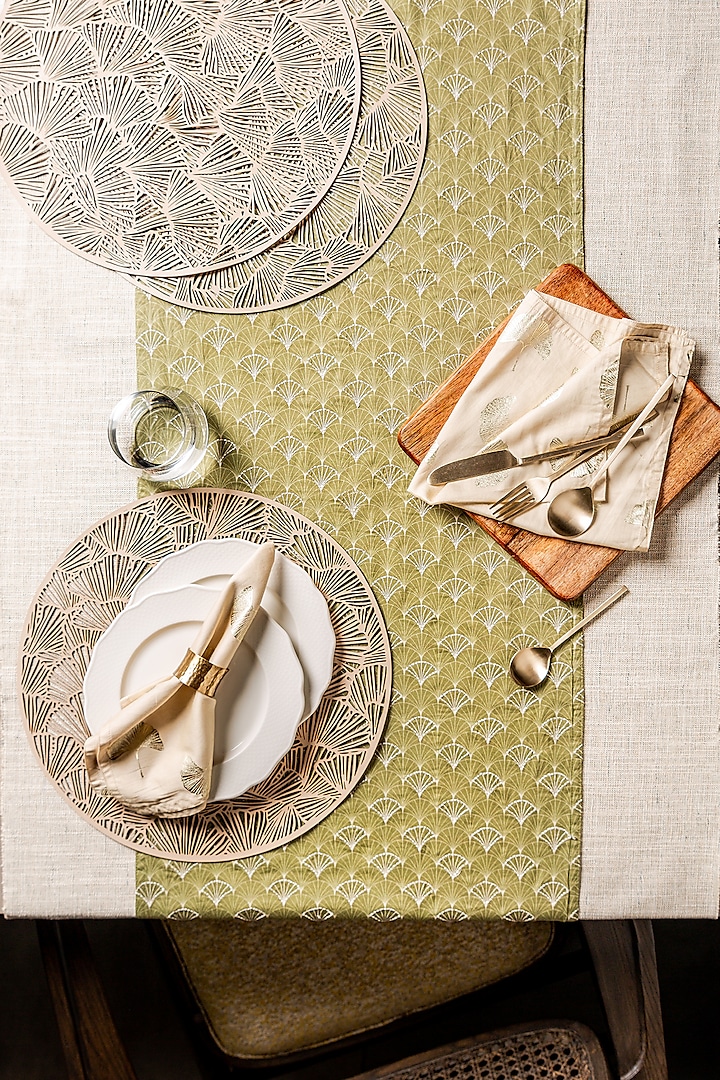 Olive Green Embroidered Table Runner by Eris home