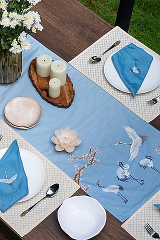 Spring Blue Cotton Table Runner by Eris home