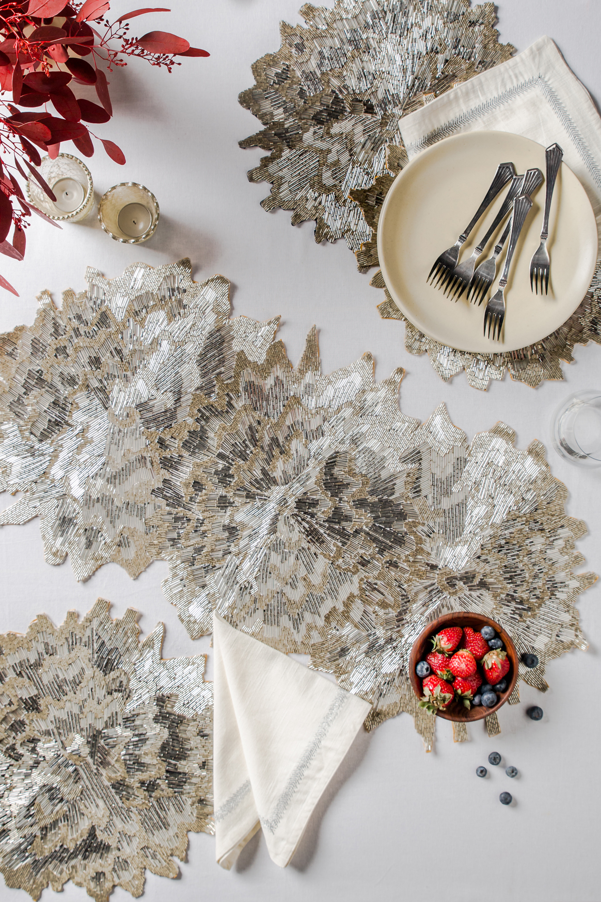 Grey & Silver Glass Beaded Table Runner by Eris home at Pernia's Pop Up Shop