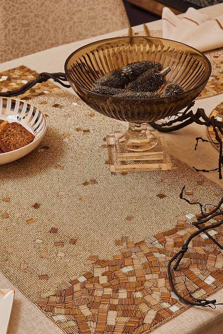 Gold & Silver Glass Beaded  Table Runner by Eris home at Pernia's Pop Up Shop