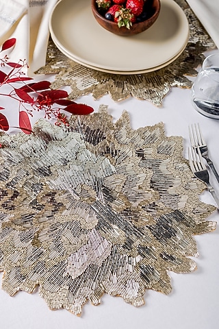 Grey & Silver Glass Beaded Table Mat Set by Eris home