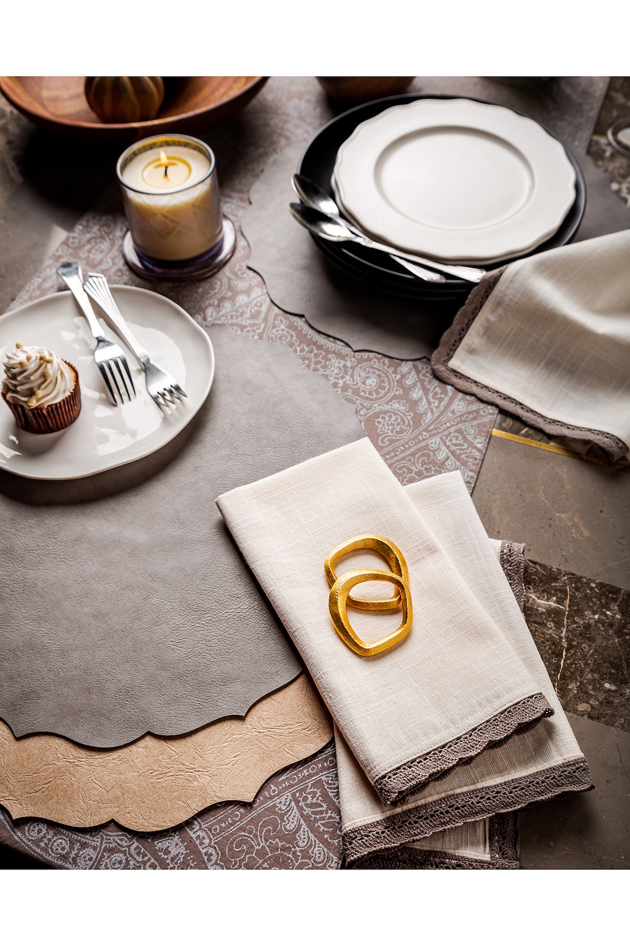 Grey Leather Table Mats (Set of 6) by Eris home at Pernia's Pop Up Shop