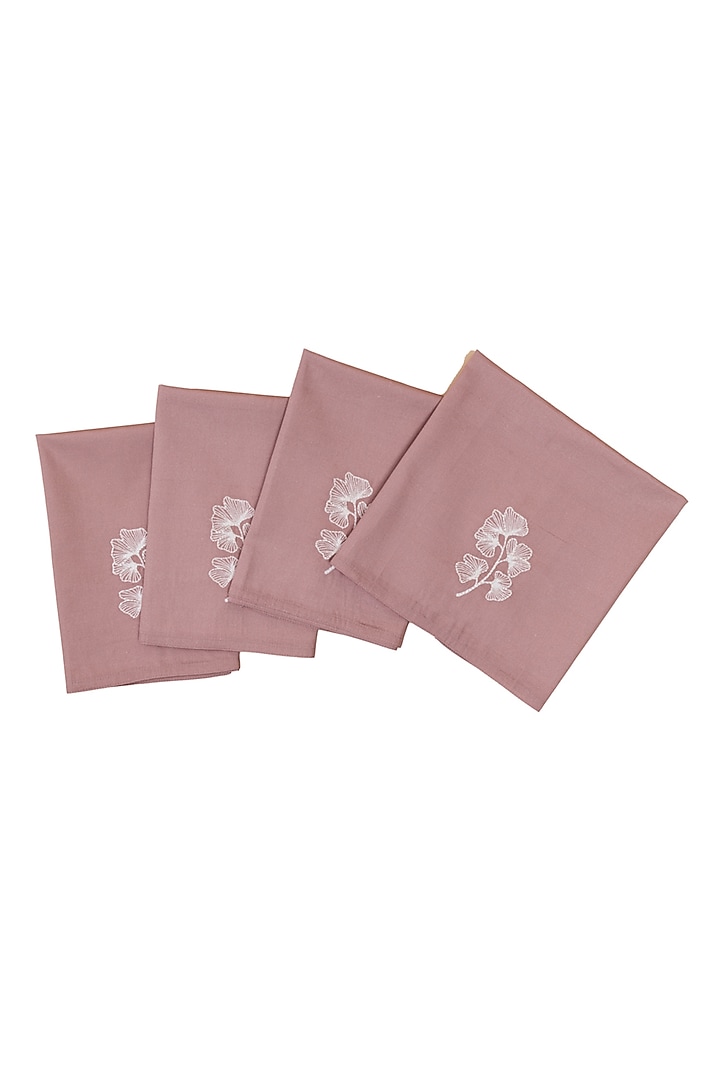 Gingko Plum Cotton Floral Printed & Embroidered Dinner Napkin Set by Eris home at Pernia's Pop Up Shop