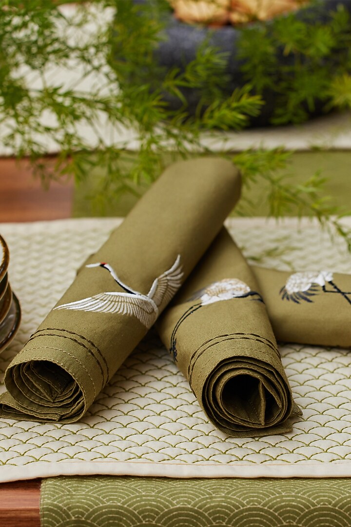 Olive Embroidered Dinner Napkin Set by Eris home at Pernia's Pop Up Shop