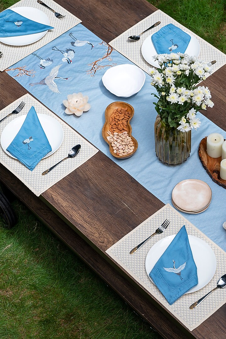 Spring Blue Embroidered Dinner Napkin Set by Eris home at Pernia's Pop Up Shop