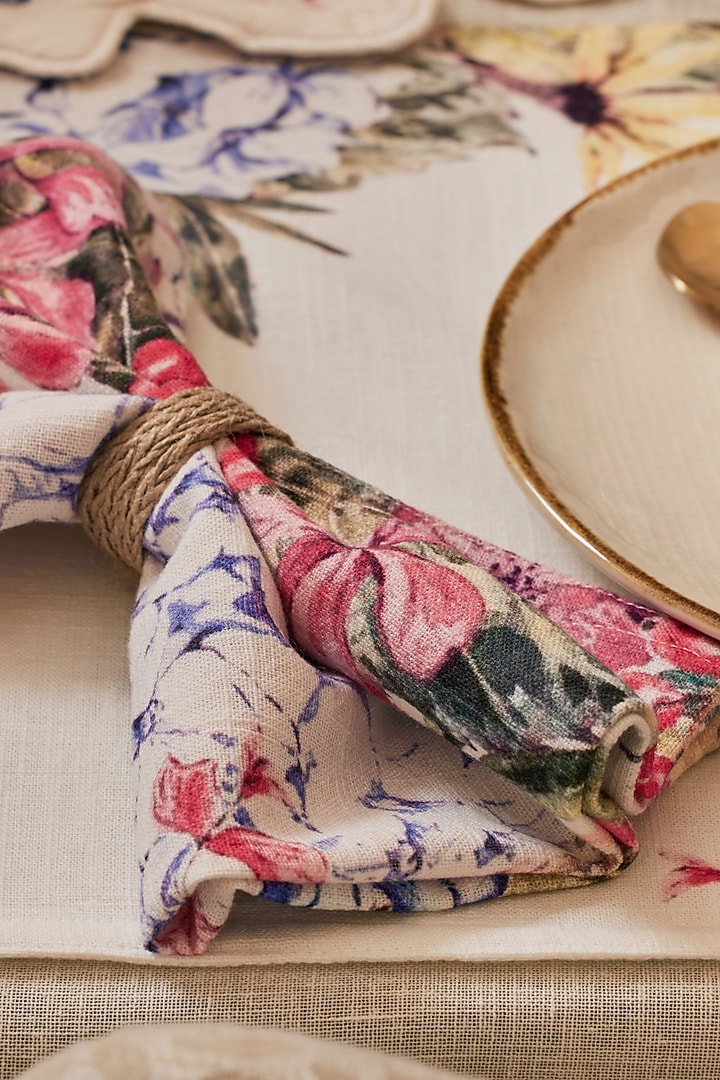 Multi-Colored Digital Floral Printed Dinner Napkin Set by Eris home at Pernia's Pop Up Shop
