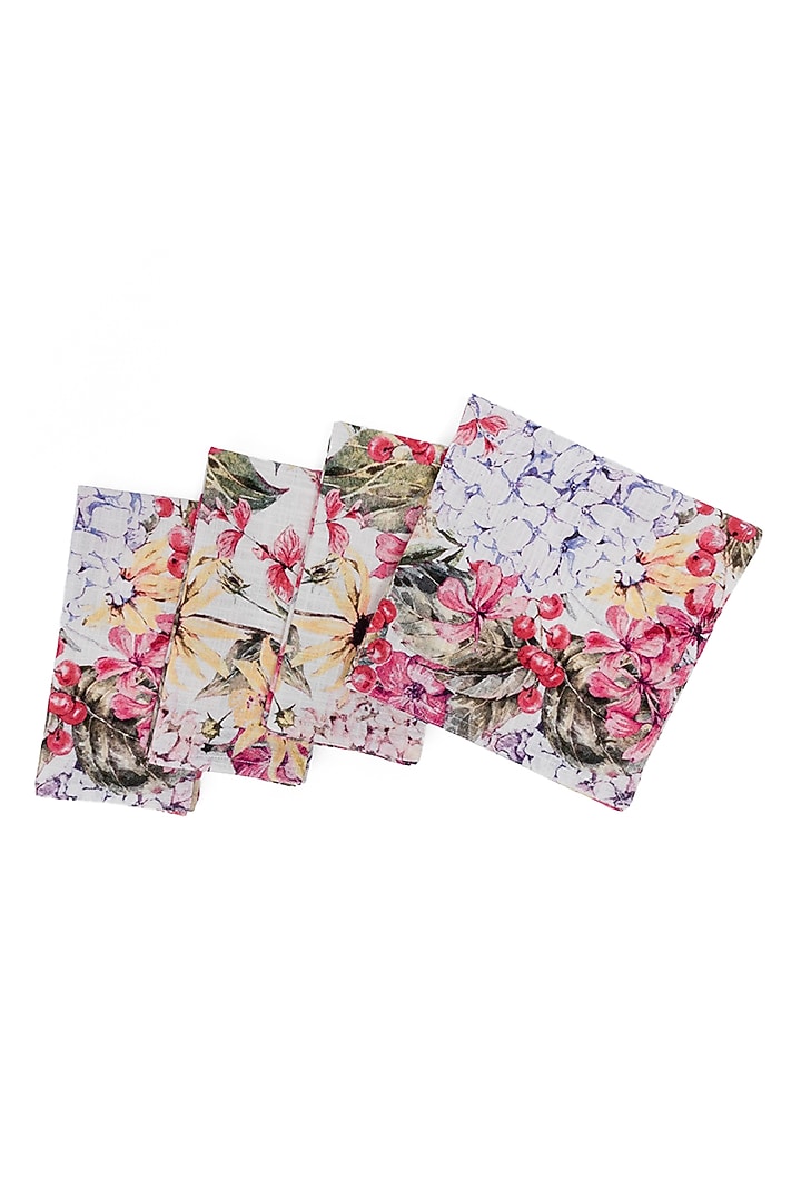 Multi-Colored Digital Floral Printed Dinner Napkin Set by Eris home at Pernia's Pop Up Shop