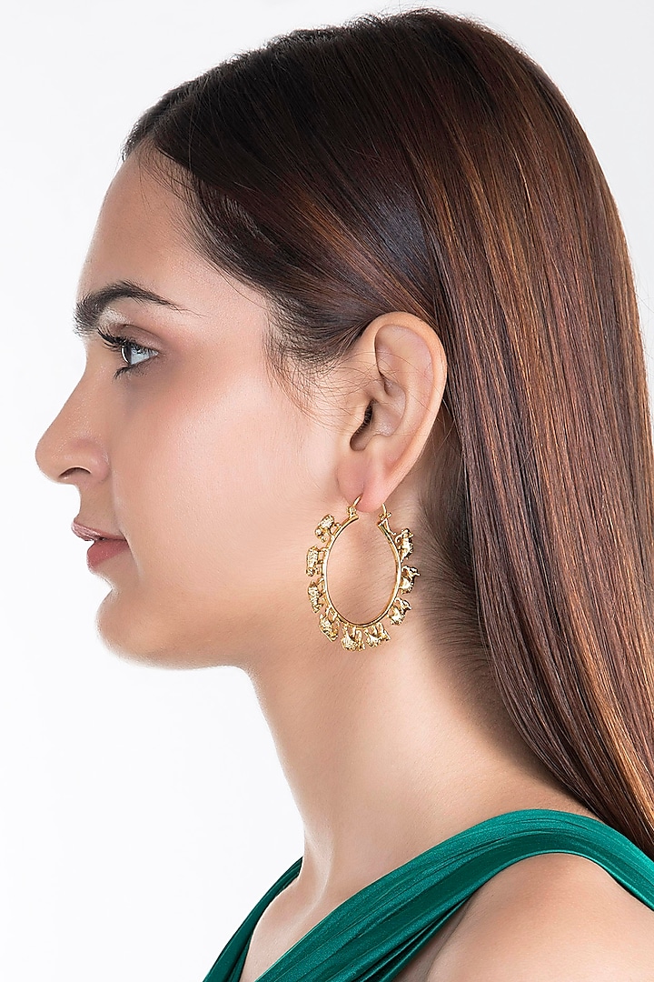Gold Plated Haathi Hoop Earrings by House of Esa