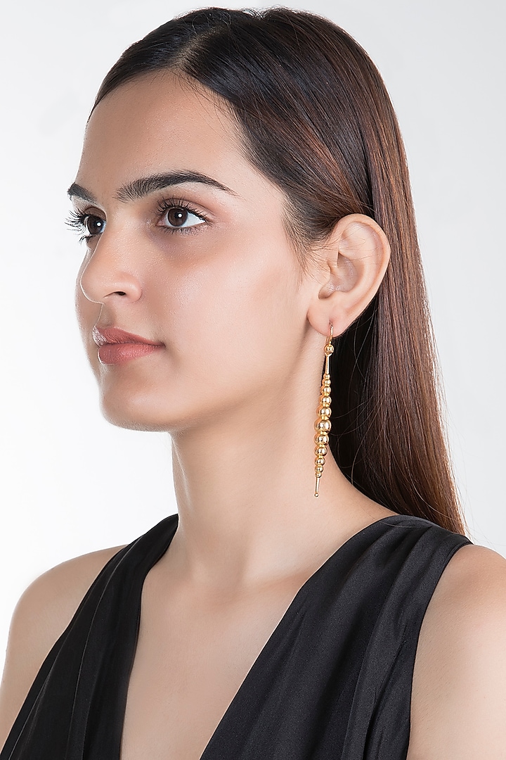 Gold Plated Long Drop Earrings by House of Esa
