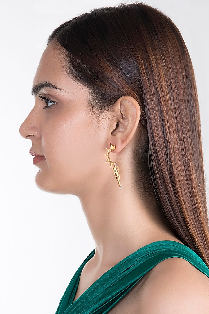 Gold Plated Spikes Drop Earrings by House of Esa