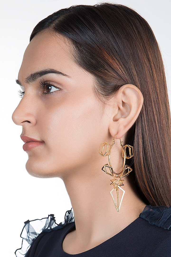Gold Plated Tesseract Hoop Earrings by House of Esa