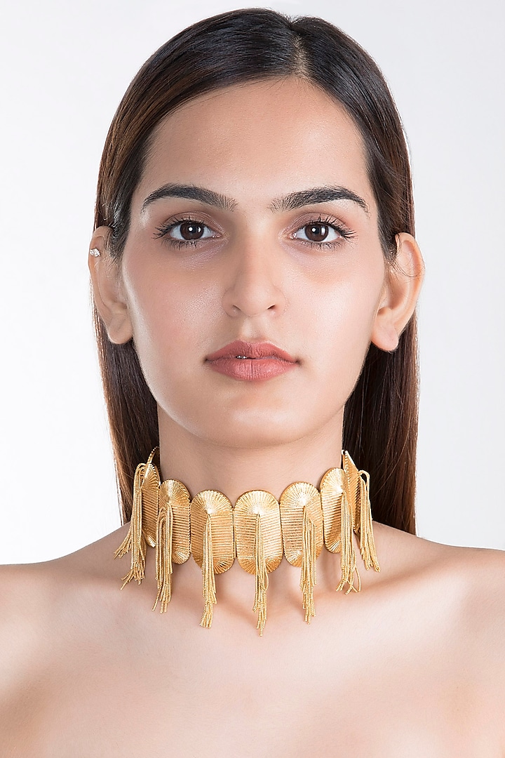 Gold Plated Tassel Choker Necklace by House of Esa