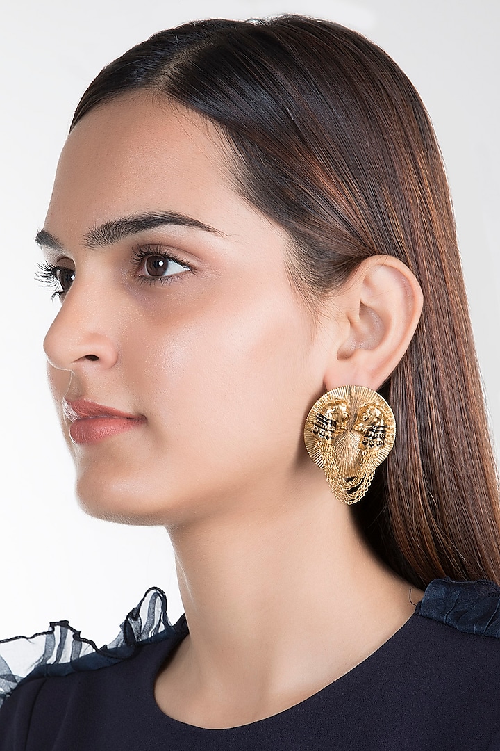 Gold Plated Horse Disc Stud Earrings by House of Esa