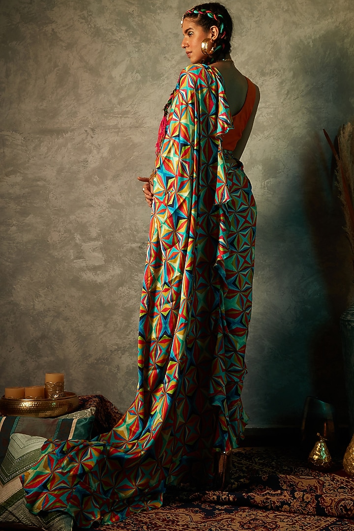 Multi-Colored Modal Satin Printed Party Wear Saree by Esha L Amin at Pernia's Pop Up Shop