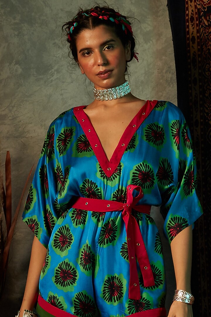 Blue Modal Satin Romper by Esha L Amin at Pernia's Pop Up Shop