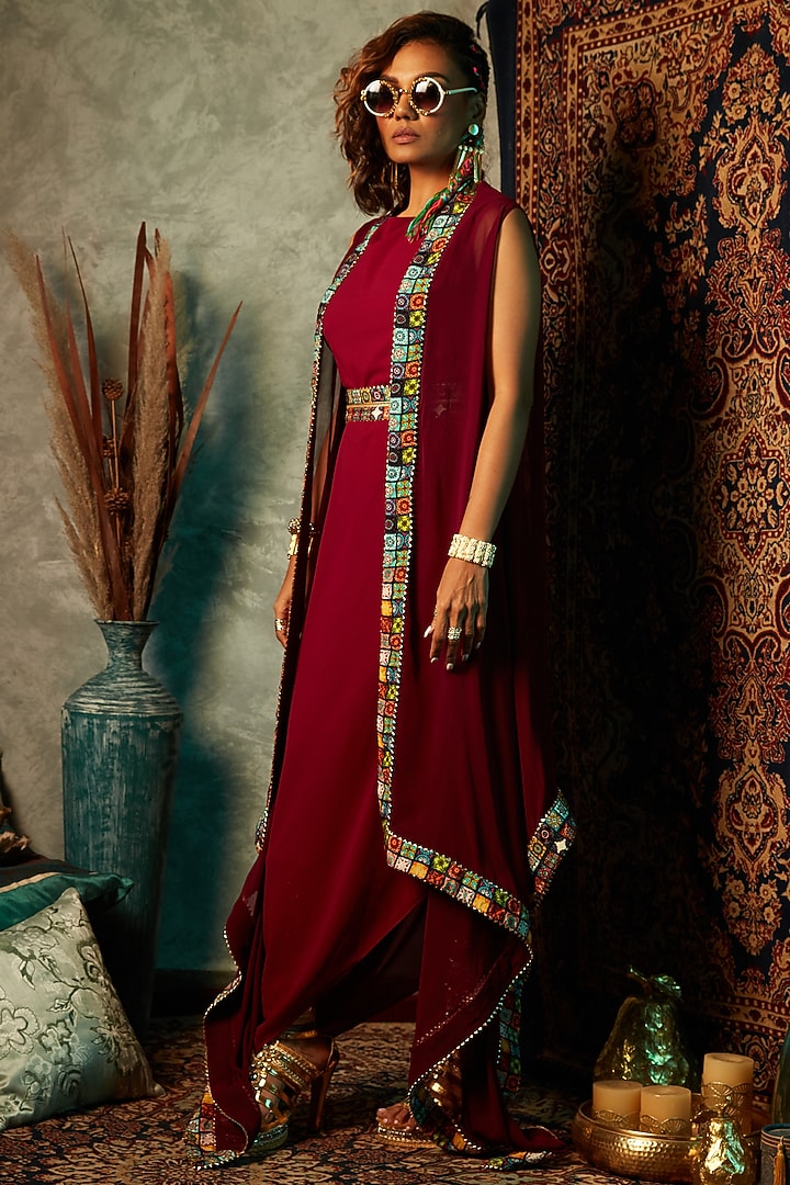 Purple Double Georgette Maxi Vacation Dress by Esha L Amin at Pernia's Pop Up Shop