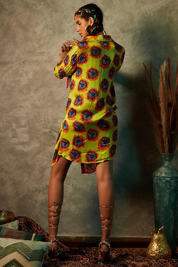 Orange Modal Satin Printed Vacation Dress by Esha L Amin at Pernia's Pop Up Shop