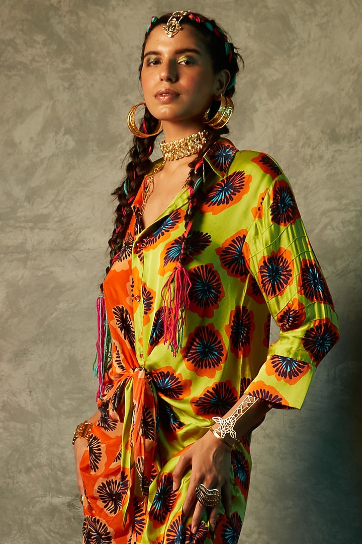 Orange Modal Satin Printed Vacation Dress by Esha L Amin at Pernia's Pop Up Shop