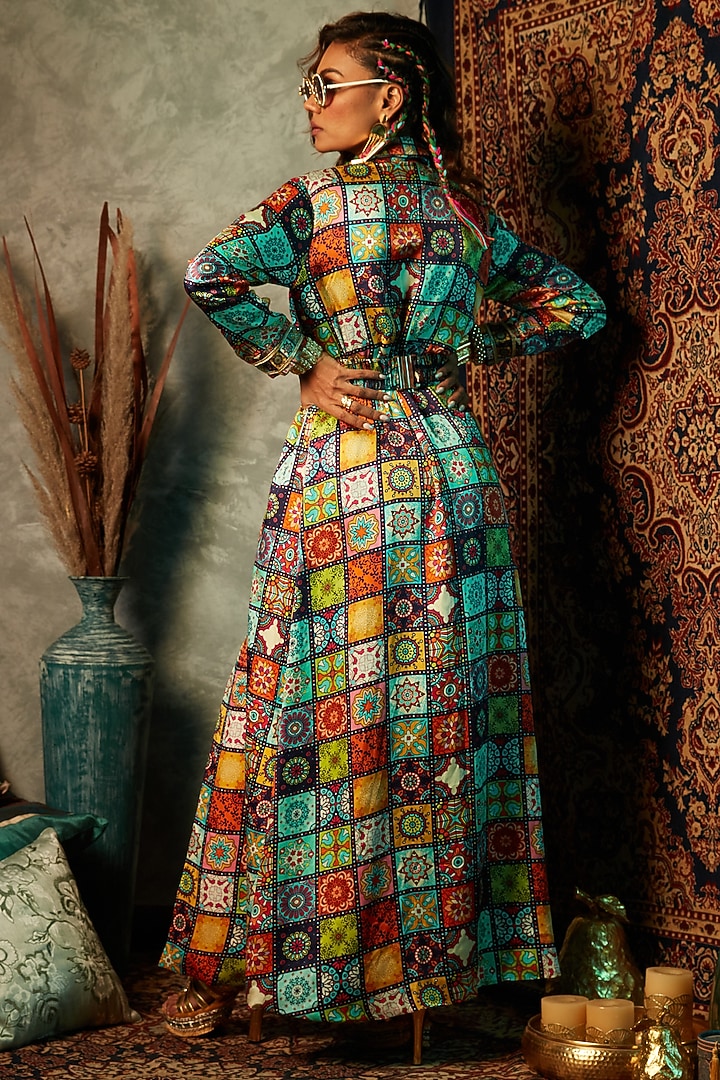 Multi-Colored Viscose Crepe Printed Maxi Vacation Dress by Esha L Amin at Pernia's Pop Up Shop