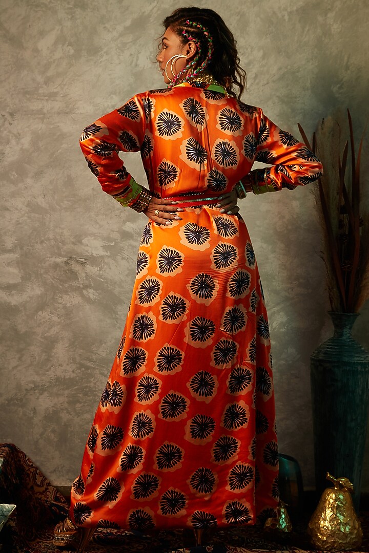 Orange & Lime Viscose Crepe Printed Maxi Vacation Dress by Esha L Amin at Pernia's Pop Up Shop