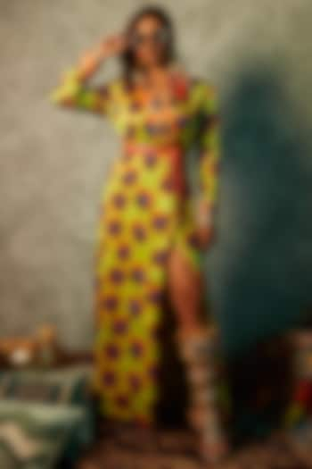 Lime & Orange Viscose Crepe Printed Maxi Dress by Esha L Amin at Pernia's Pop Up Shop