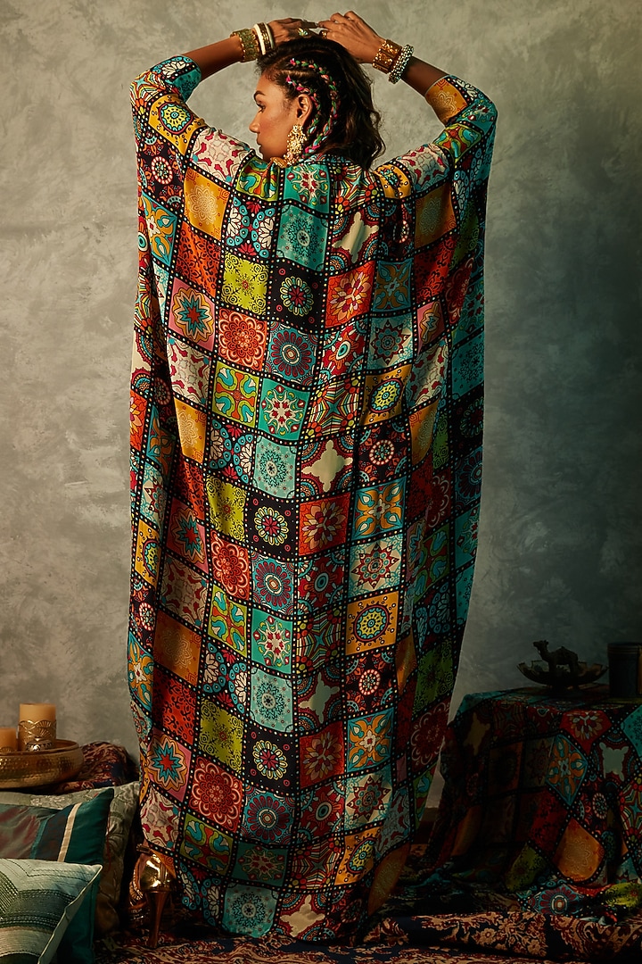 Multi-Colored Modal Satin Printed Kaftan by Esha L Amin at Pernia's Pop Up Shop