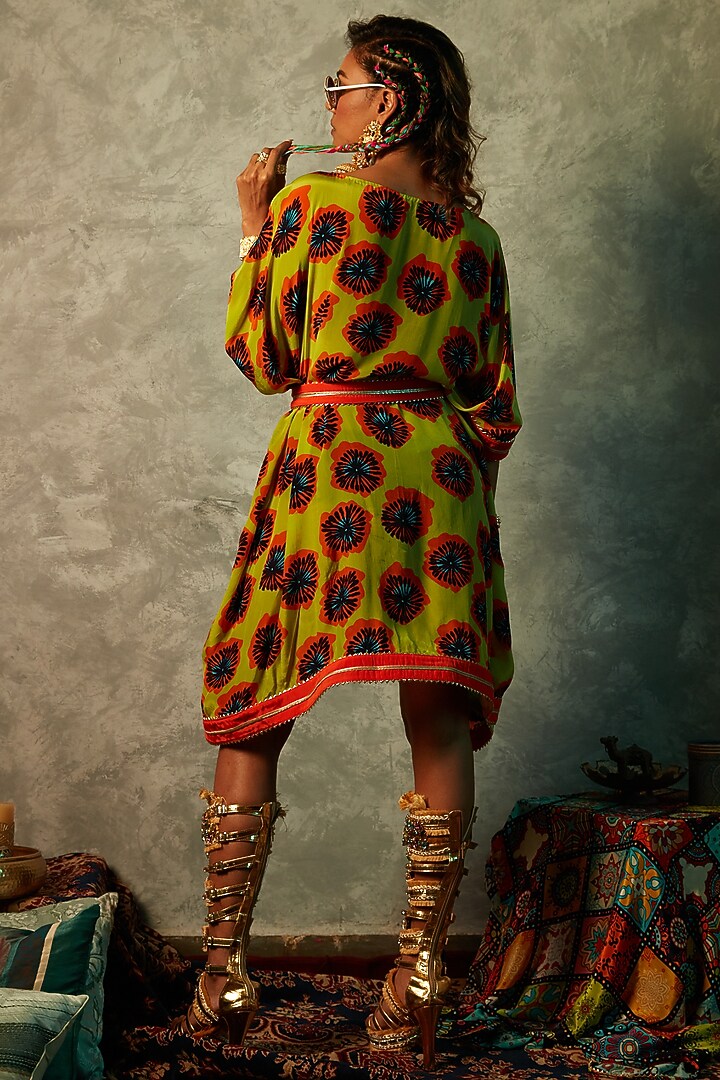 Lime Modal Satin Short Kaftan by Esha L Amin at Pernia's Pop Up Shop