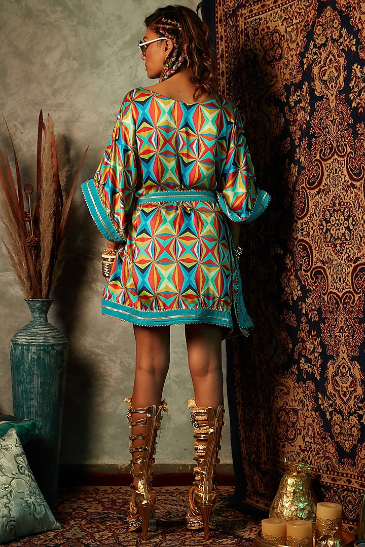 Multi-Colored Modal Satin Short Kaftan by Esha L Amin at Pernia's Pop Up Shop
