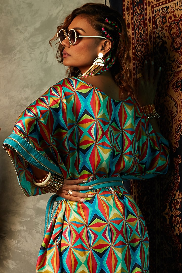 Multi-Colored Modal Satin Short Kaftan by Esha L Amin at Pernia's Pop Up Shop