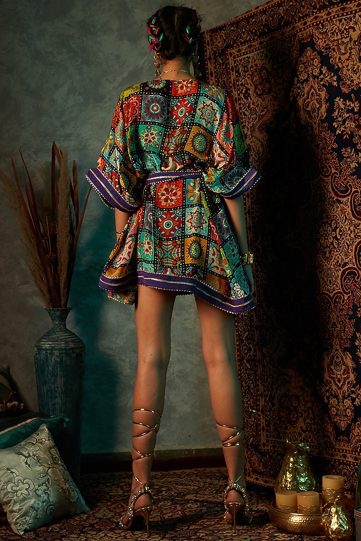 Multi-Colored Modal Satin Short Kaftan by Esha L Amin at Pernia's Pop Up Shop