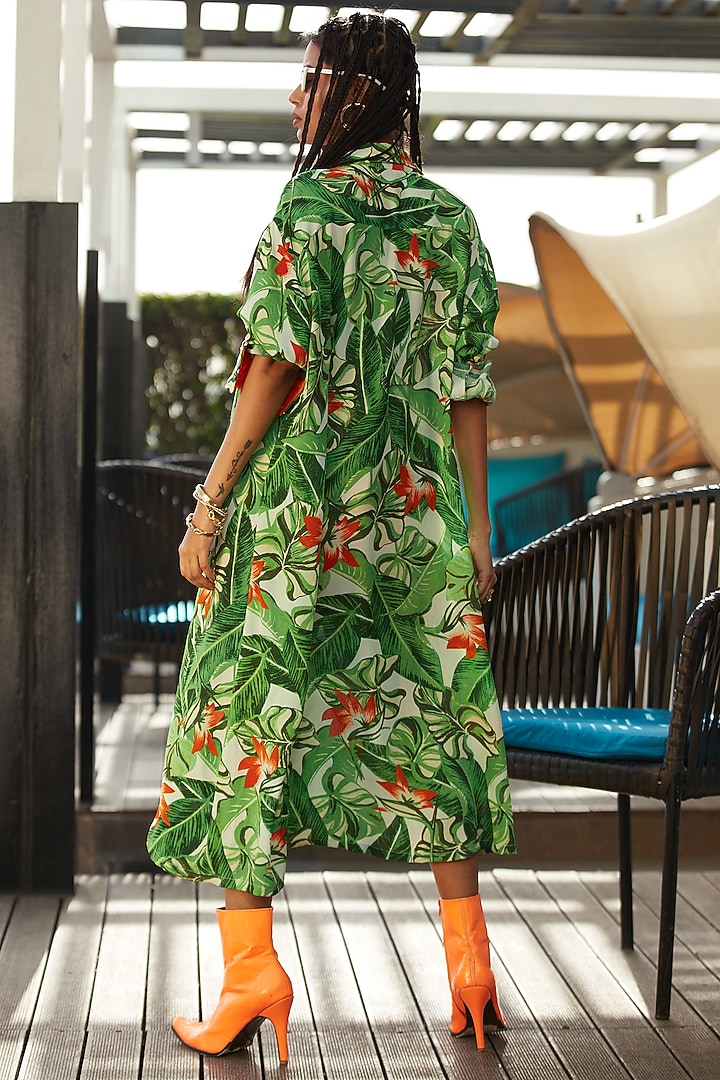 Jungle Green & Deep Orange Tropical Printed Co-Ord Set by Esha L Amin at Pernia's Pop Up Shop