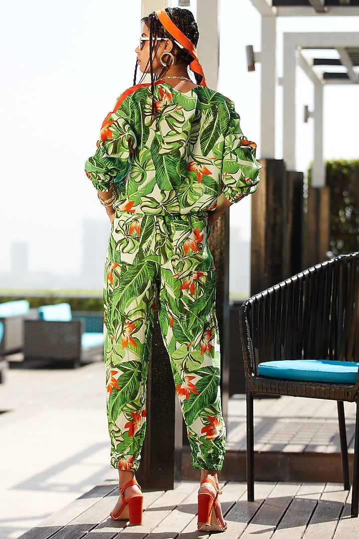 Jungle Green & Deep Orange Crepe Co-Ord Set by Esha L Amin at Pernia's Pop Up Shop