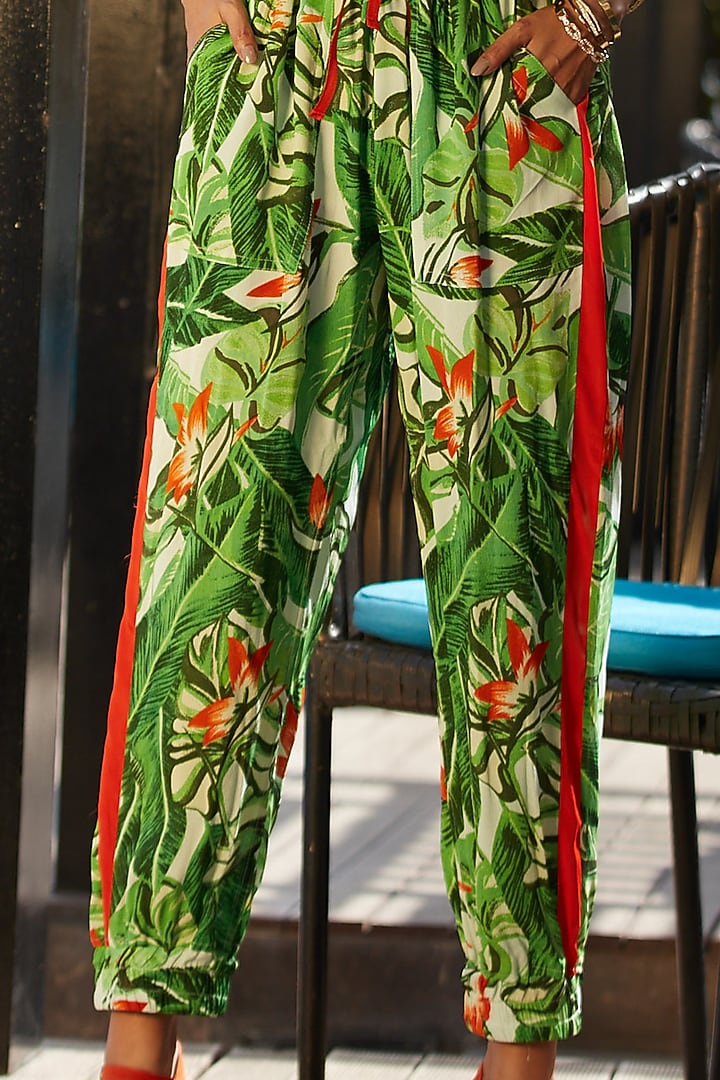 Jungle Green & Deep Orange Crepe Co-Ord Set by Esha L Amin at Pernia's Pop Up Shop