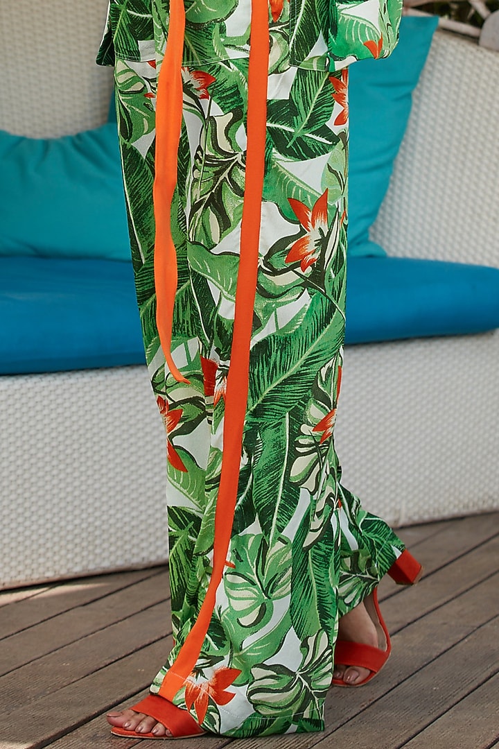 Jungle Green & Deep Orange Printed Blazer Set by Esha L Amin at Pernia's Pop Up Shop