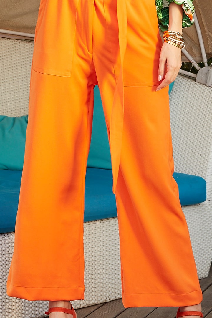 Deep Orange Printed Baggy Pant Set by Esha L Amin at Pernia's Pop Up Shop