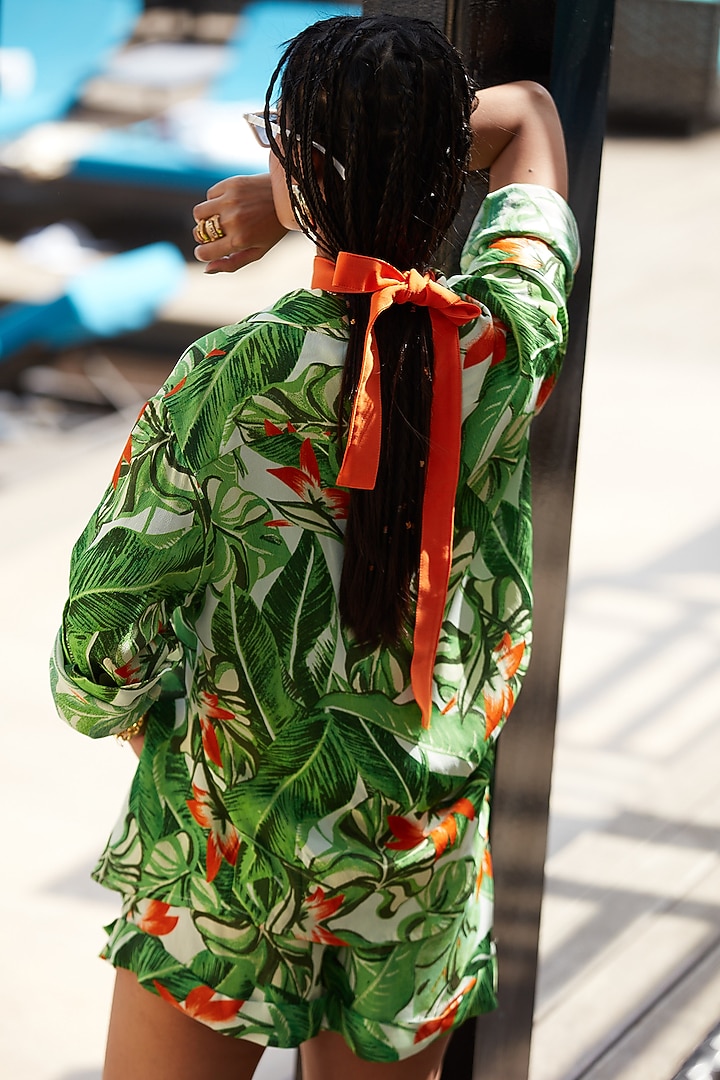 Jungle Green & Deep Orange Crepe Co-Ord Set by Esha L Amin at Pernia's Pop Up Shop