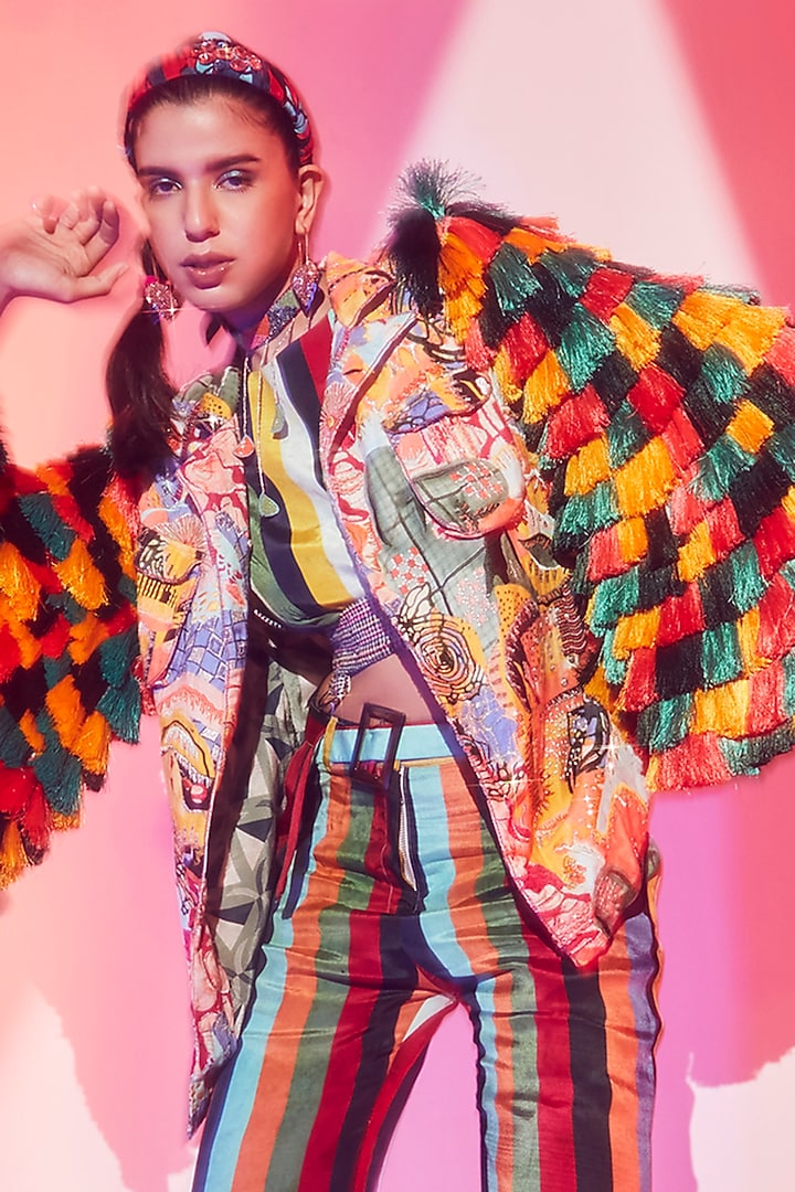 Multi-Colored Viscose Crepe Jacket Set by Esha L Amin at Pernia's Pop Up Shop