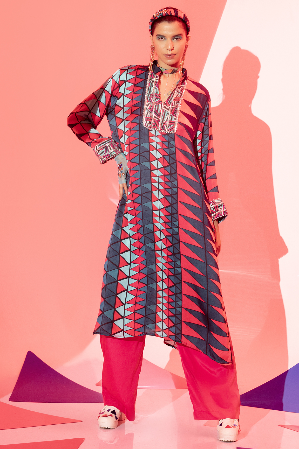 Multi-Colored Viscose Crepe Long Kurta by Esha L Amin at Pernia's Pop Up Shop