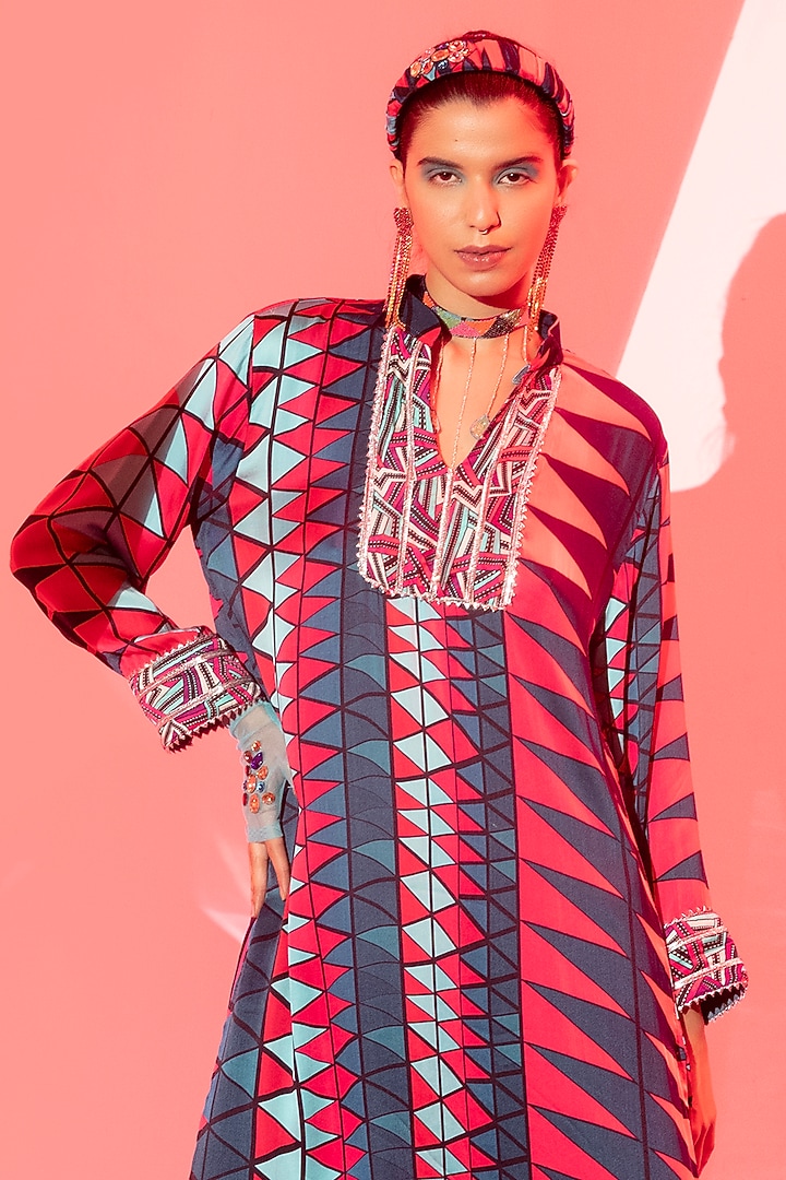 Multi-Colored Viscose Crepe Long Kurta by Esha L Amin at Pernia's Pop Up Shop