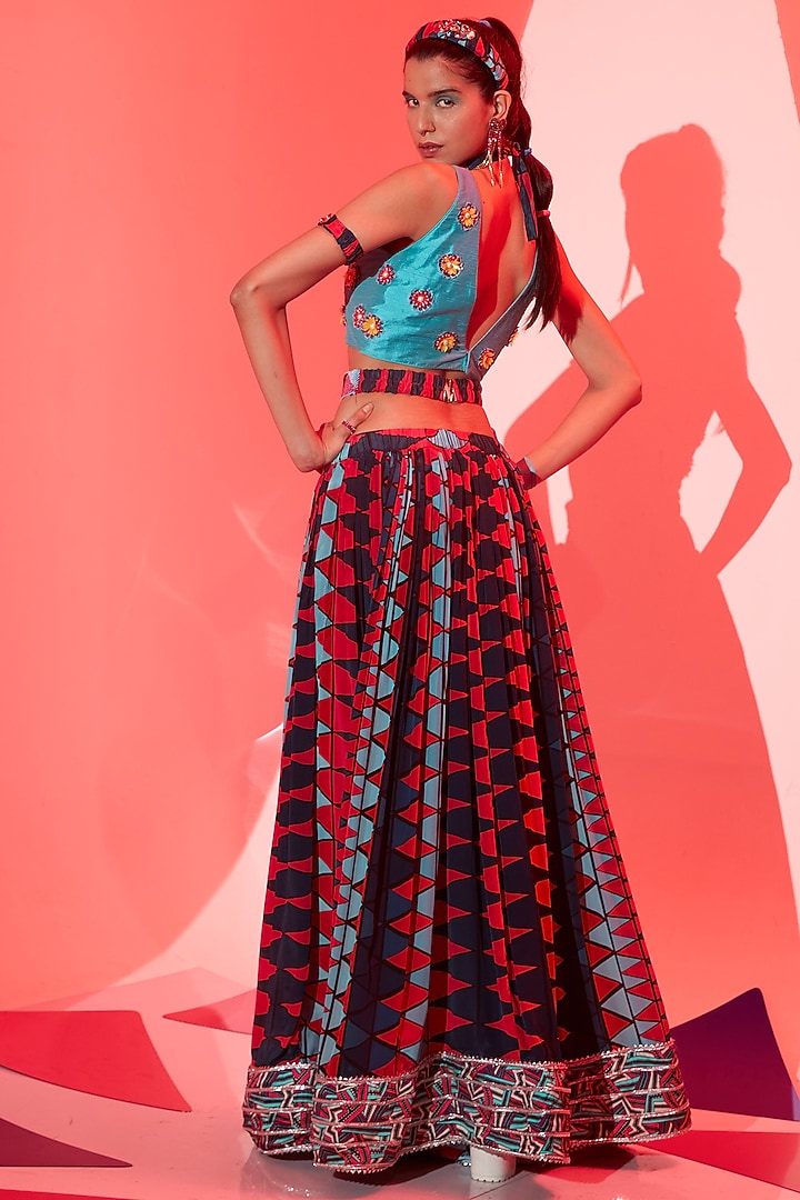 Multi-Colored Viscose Crepe Printed Wedding Lehenga Set by Esha L Amin at Pernia's Pop Up Shop