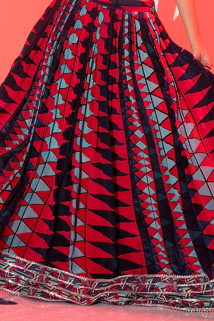 Multi-Colored Viscose Crepe Printed Wedding Lehenga Set by Esha L Amin at Pernia's Pop Up Shop
