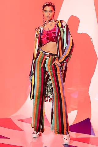 Multi-Colored Viscose Crepe Coat Set by Esha L Amin