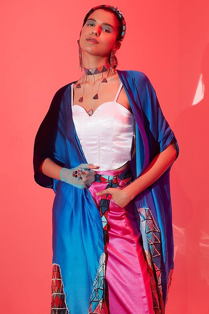Multi-Colored Viscose Crepe Printed Cape Set by Esha L Amin at Pernia's Pop Up Shop