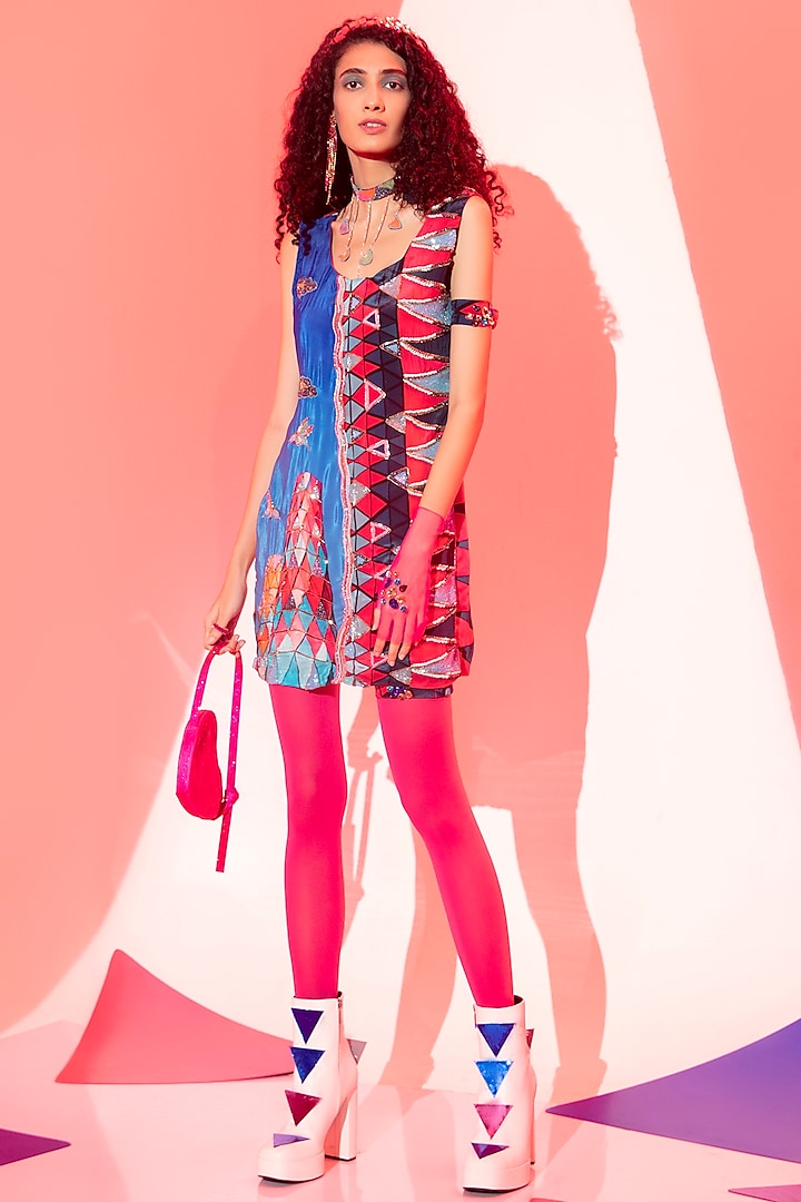 Multi-Colored Viscose Crepe Dress by Eshaa Amiin