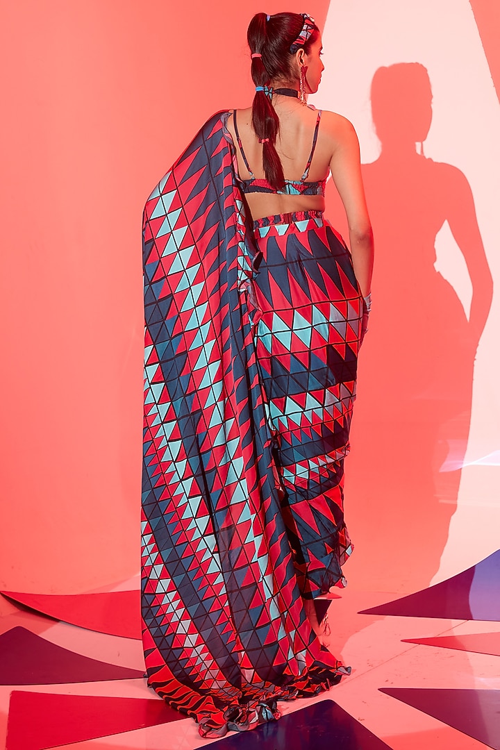 Multi-Colored Viscose Crepe printed Wedding Saree Set by Esha L Amin at Pernia's Pop Up Shop