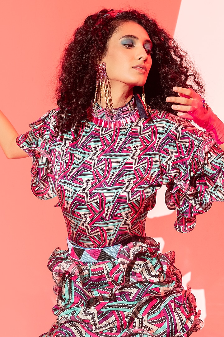 Pink Viscose Crepe Skirt Set by Esha L Amin at Pernia's Pop Up Shop