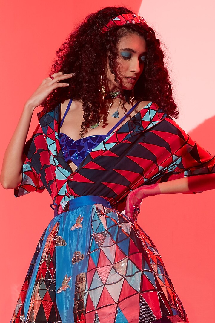 Multi-Colored Viscose Crepe Printed Skirt Set by Esha L Amin at Pernia's Pop Up Shop