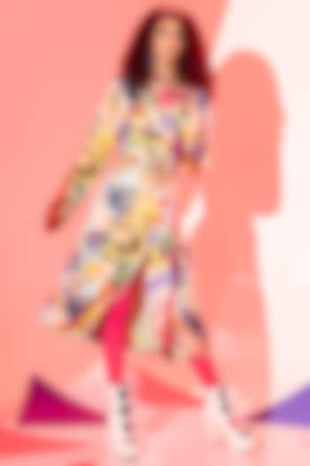 Multi-Coloured Viscose Crepe Maxi Blazer Dress by Eshaa Amiin