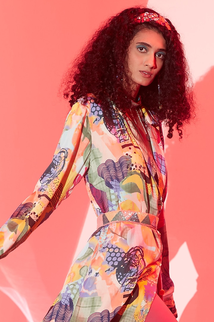 Multi-Coloured Viscose Crepe Maxi Blazer Vacation Dress by Esha L Amin at Pernia's Pop Up Shop