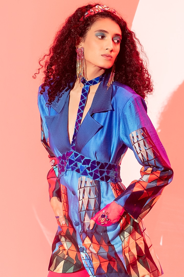 Multi-Colored Viscose Crepe Printed Blazer by Esha L Amin at Pernia's Pop Up Shop